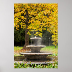Póster Fountain by a tree in fall, Germany
