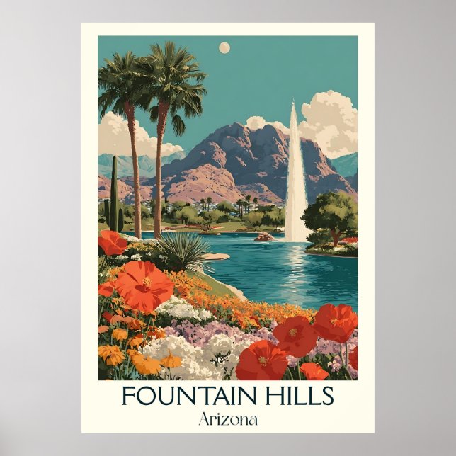 Póster Fountain Hills Arizona Retro Poster | Vintage Dese (Frente)