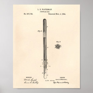Póster Fountain Pen 1884 Patent Art - Old Peper