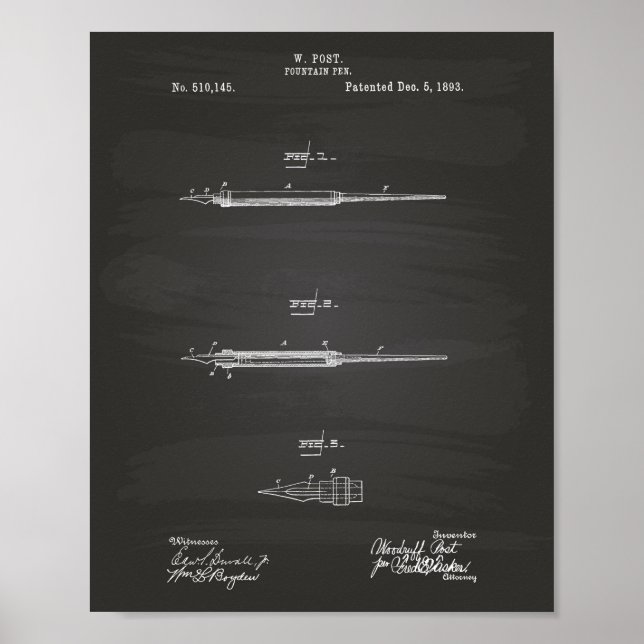 Póster Fountain Pen 1893 Patent Art Chalkboard (Frente)