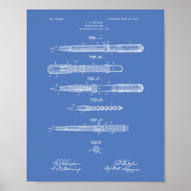 Póster Fountain Pen 1905 Patent Art Blueprint (Frente)