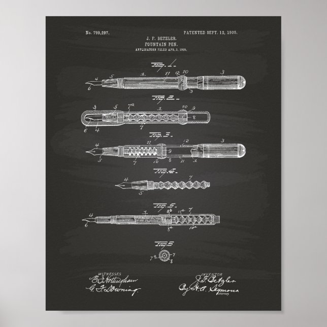 Póster Fountain Pen 1905 Patent Art Chalkboard (Frente)