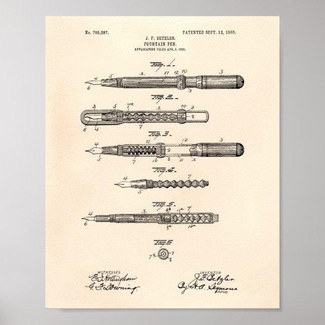 Póster Fountain Pen 1905 Patent Art Old Peper (Frente)