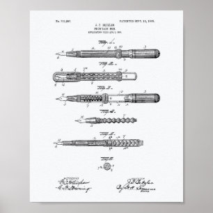 Póster Fountain Pen 1905 Patent Art White Paper