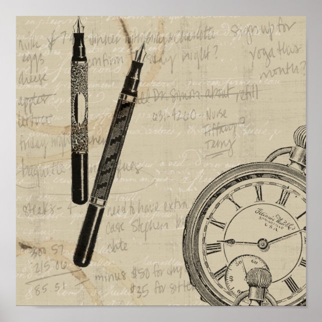 Póster Fountain Pens and Watchface con notas (Frente)