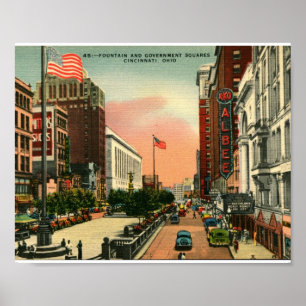 Póster Fountain Square, Cincinnati, Ohio Vintage