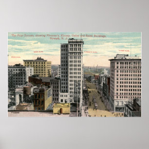 Póster Four Corners, Newark, NJ c1915 Vintage