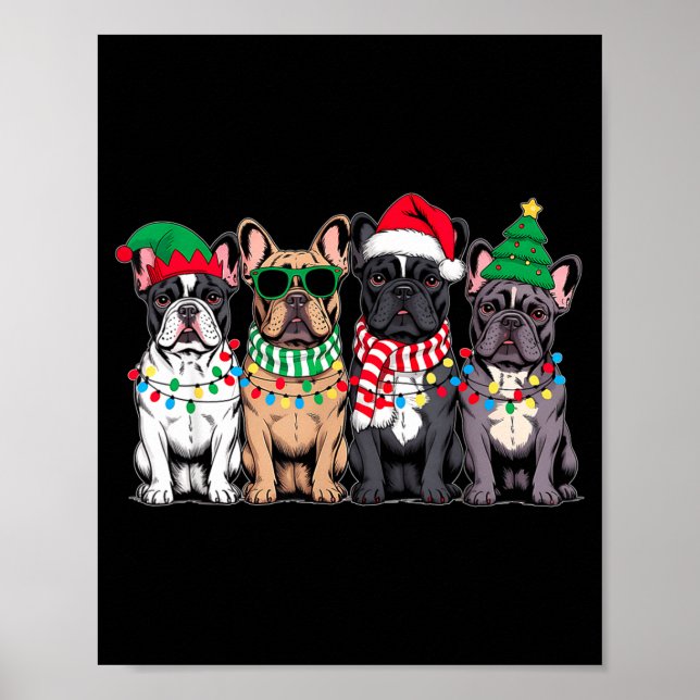 Póster Four French Bulldog Dogs Christmas Funny Santa Rei (Frente)