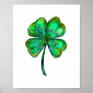 Póster four leaf clover watercolor