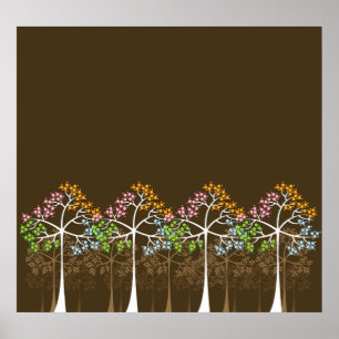 Póster Four Seasons Trees on Brown Poster
