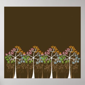 Póster Four Seasons Trees on Brown Poster