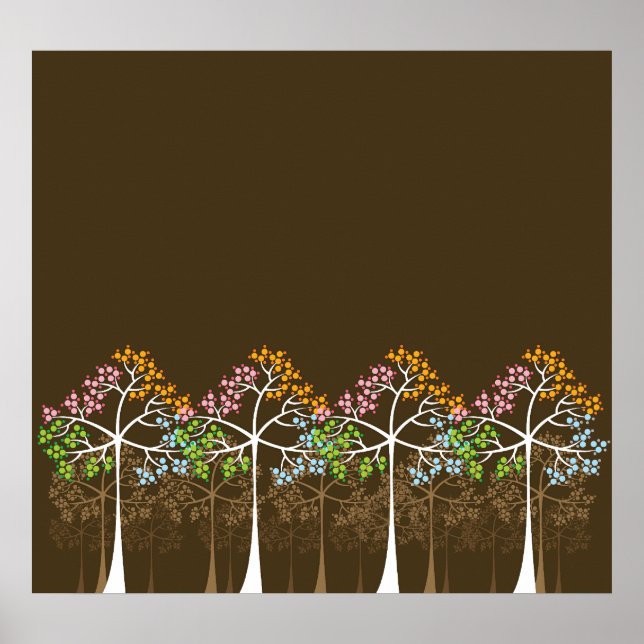 Póster Four Seasons Trees on Brown Poster (Frente)