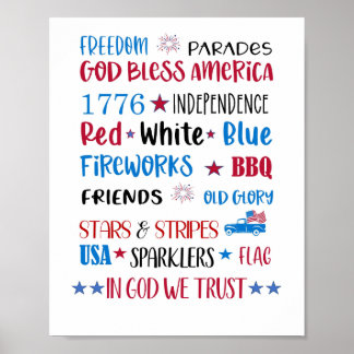 Póster Fourth of July Red White and Blue Subway Art Poste