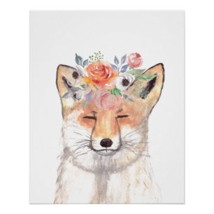 Póster Fox acuarela Naranja Brown Forest Art Animal