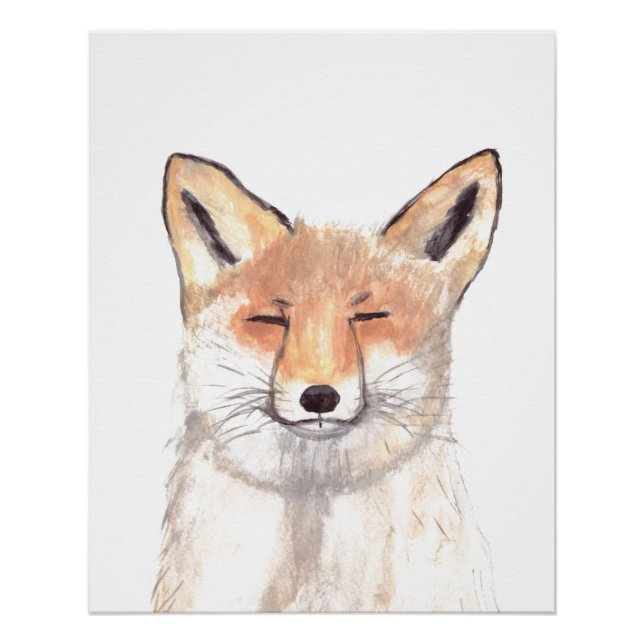 Póster Fox acuarela Naranja Brown Forest Art Animal (Anverso)