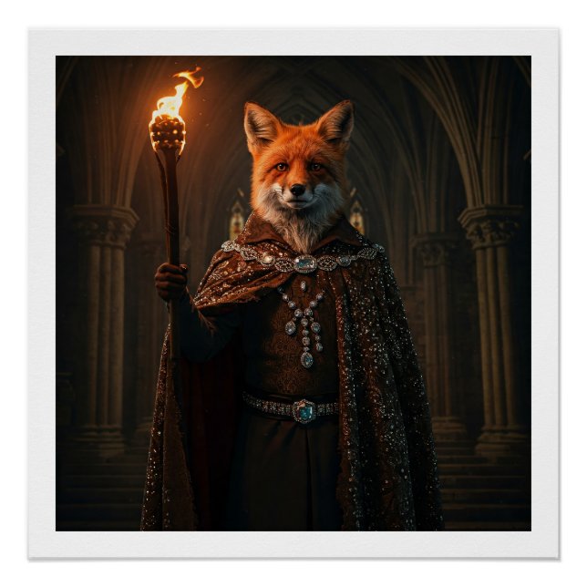 Póster Fox antropomórfica en un castillo (Anverso)
