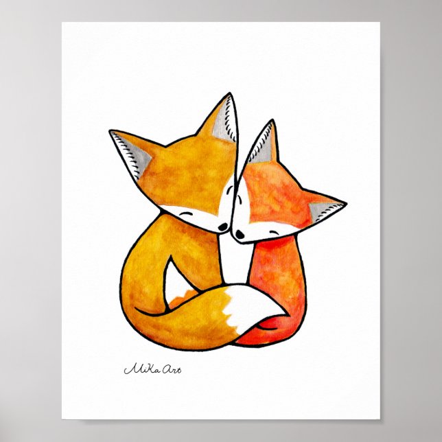 Póster Fox Art Print Red Fox Couple Poster de Ilustracion (Frente)