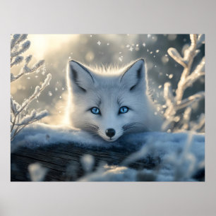 Póster Fox ártica con ojos azules mesmerizadores