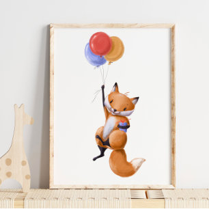 Póster Fox Balloon Print Fox Watercolor Print