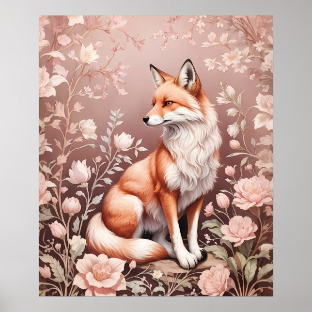 Póster Fox con floral rosada de ensueño (Frente)