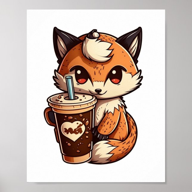 Póster Fox con una taza (Frente)
