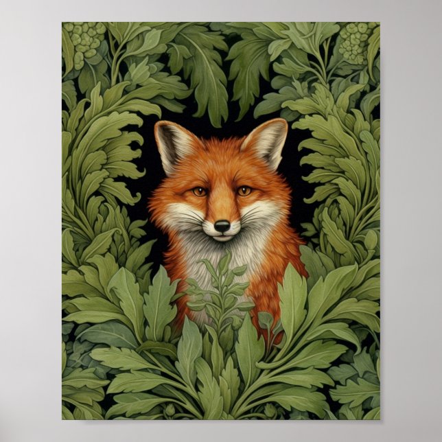 Póster Fox de Art Nouveau en el bosque (Frente)