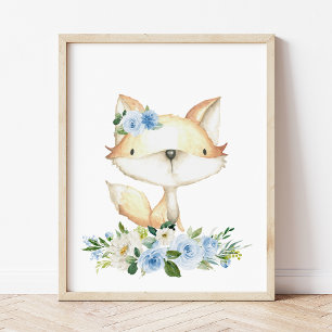 Póster Fox de Bebé, Animales de Woodland, Boho, Flores Az