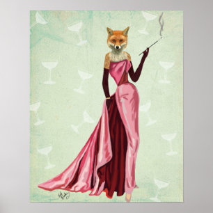 Póster Fox de glamour en rosa