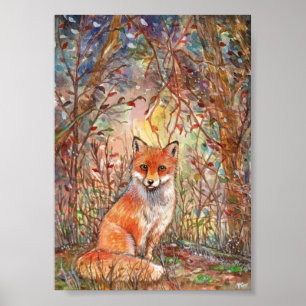 Póster Fox en Bosque de Otoño