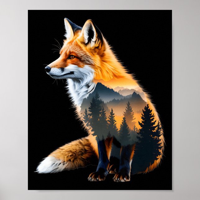 Póster Fox Forest Nature Lover Mountains Hiking Camng Bus (Frente)