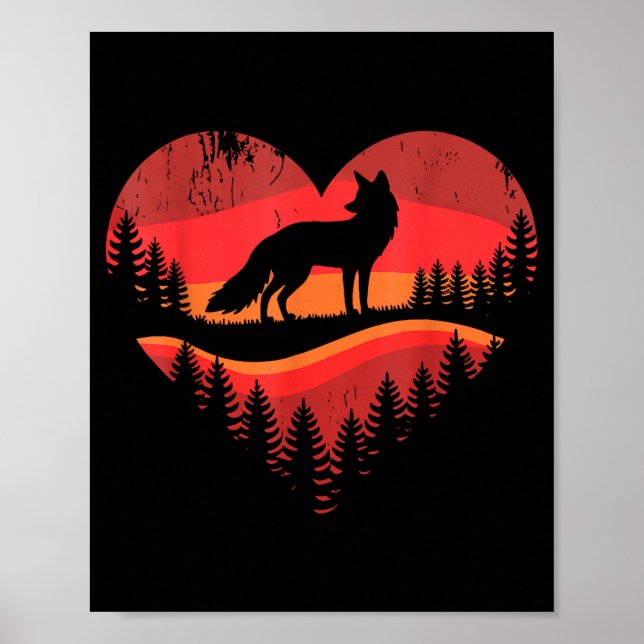 Póster Fox Heart Valentines Animal Fox Lover Men Women Gi (Frente)