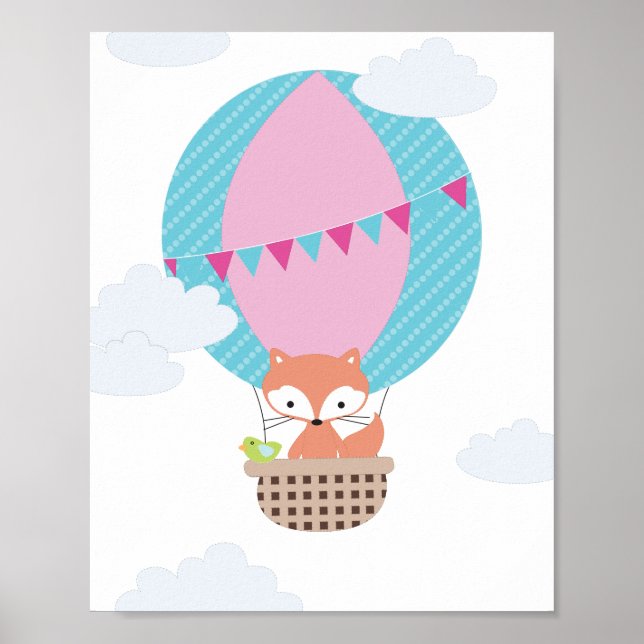 Póster Fox Hot Air Balloon Nursera Art (Frente)