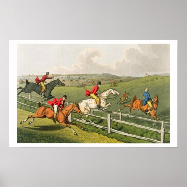 Póster Fox Hunting, acuatado por I. Clark, pub. por Thoma (Frente)
