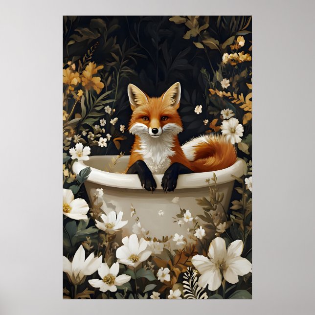 Póster Fox In Bathtub Poster, Funny Animal Poster, Fox (Frente)