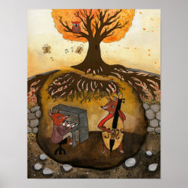 Póster Fox Jam - Dos zorros reproduciendo música