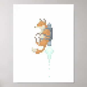 Póster Fox Jetpack Pixel Art Poster