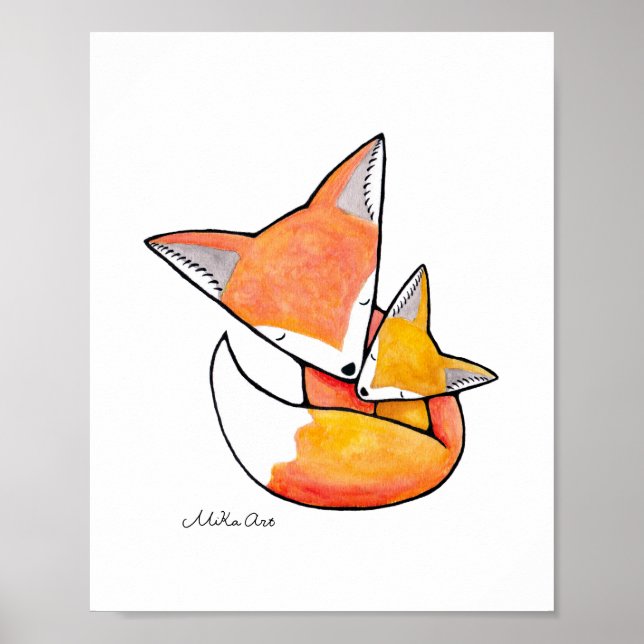 Póster Fox Nursery Art Mom Baby Woodland Animal Poster (Frente)
