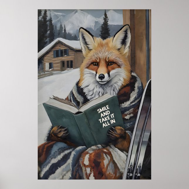 Póster Fox Reading Ski Art Print Motivational Winter (Frente)