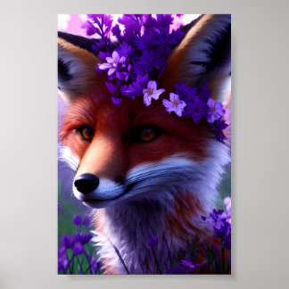 Póster Fox rodeada por un poster de flores moradas