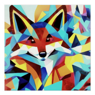 Póster Fox roja corriendo a través del estilo de arte geo