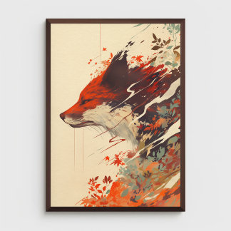 Póster Fox roja en otoño deja asombroso animal salvaje