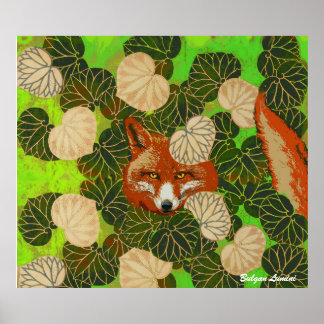 PÓSTER FOX ROJA ENTRE LAS HOJAS VERDES Y LA FUGA