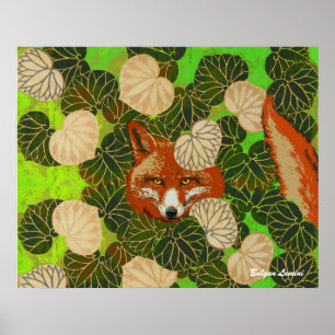 PÓSTER FOX ROJA ENTRE LAS HOJAS VERDES Y LA FUGA
