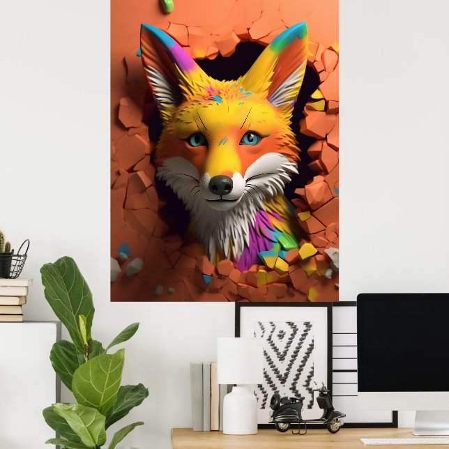 Póster Fox roja rompe mural de obra de Poster de impresió (Oficina en casa)