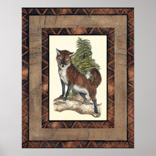 Póster Fox Rústica pisando un tronco de árbol