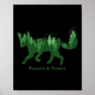 Póster Fox Silhouette Preserve &amp; Protect Environment
