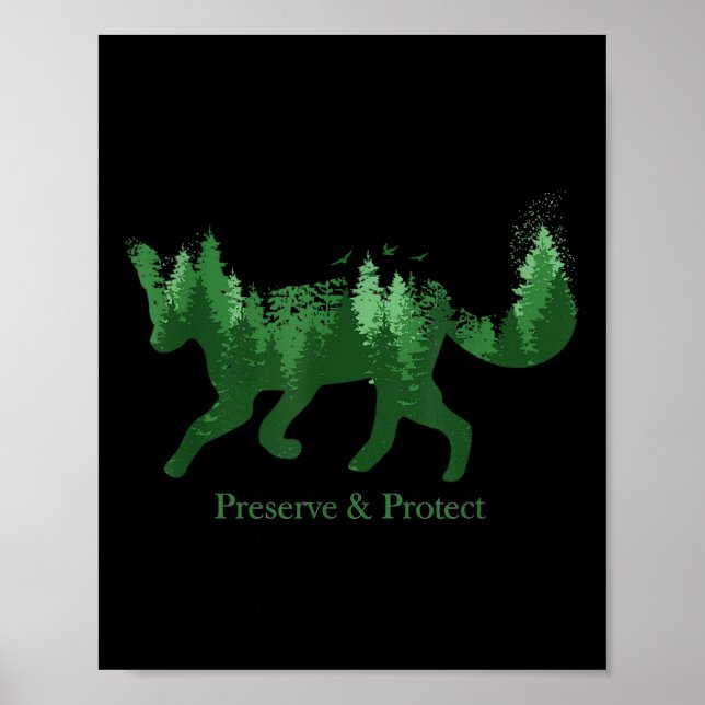 Póster Fox Silhouette Preserve &amp; Protect Environment (Frente)