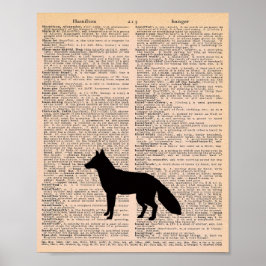 Póster Fox Silhouette Vintage Dictionary Nursery Wall Art