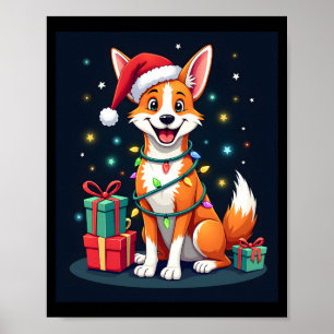 Póster Fox Terrier Luces de Navidad Santa Fox Terrier Per