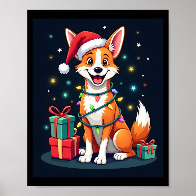 Póster Fox Terrier Luces de Navidad Santa Fox Terrier Per (Frente)